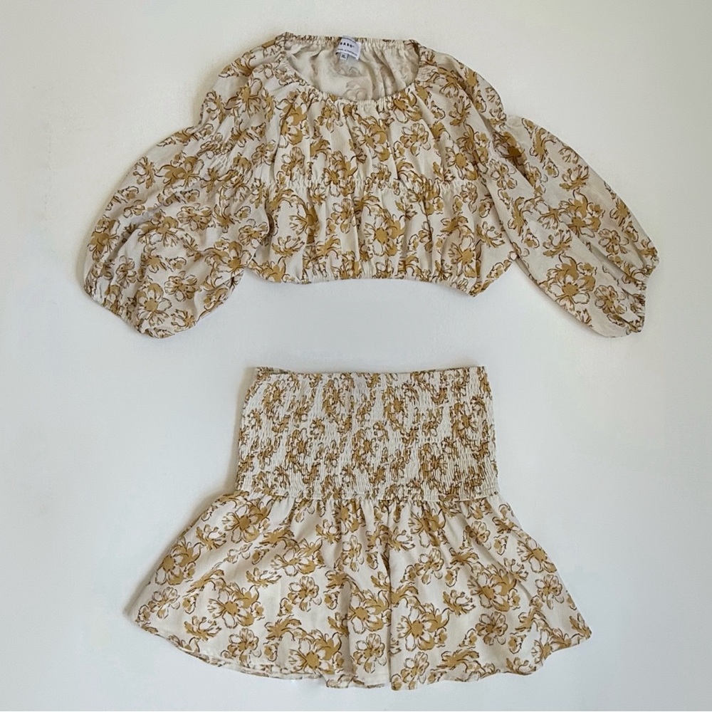 SABO Floral Puff Sleeve Crop Top and Skirt Set